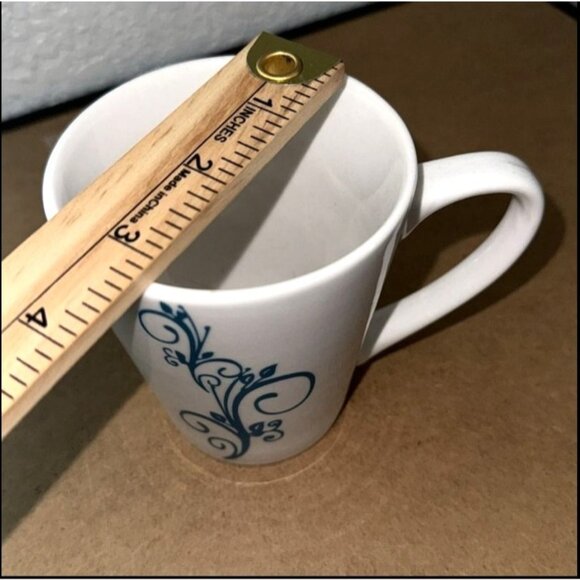 Set Of 2 Coffee & Tea Mugs With Blue Floral & Logo Designs - Picture 9 of 12